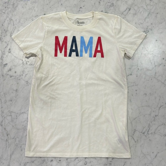 10 Threads MAMA 4th Of July Red Blue Print Short Sleeve T-Shirt - Picture 1 of 7
